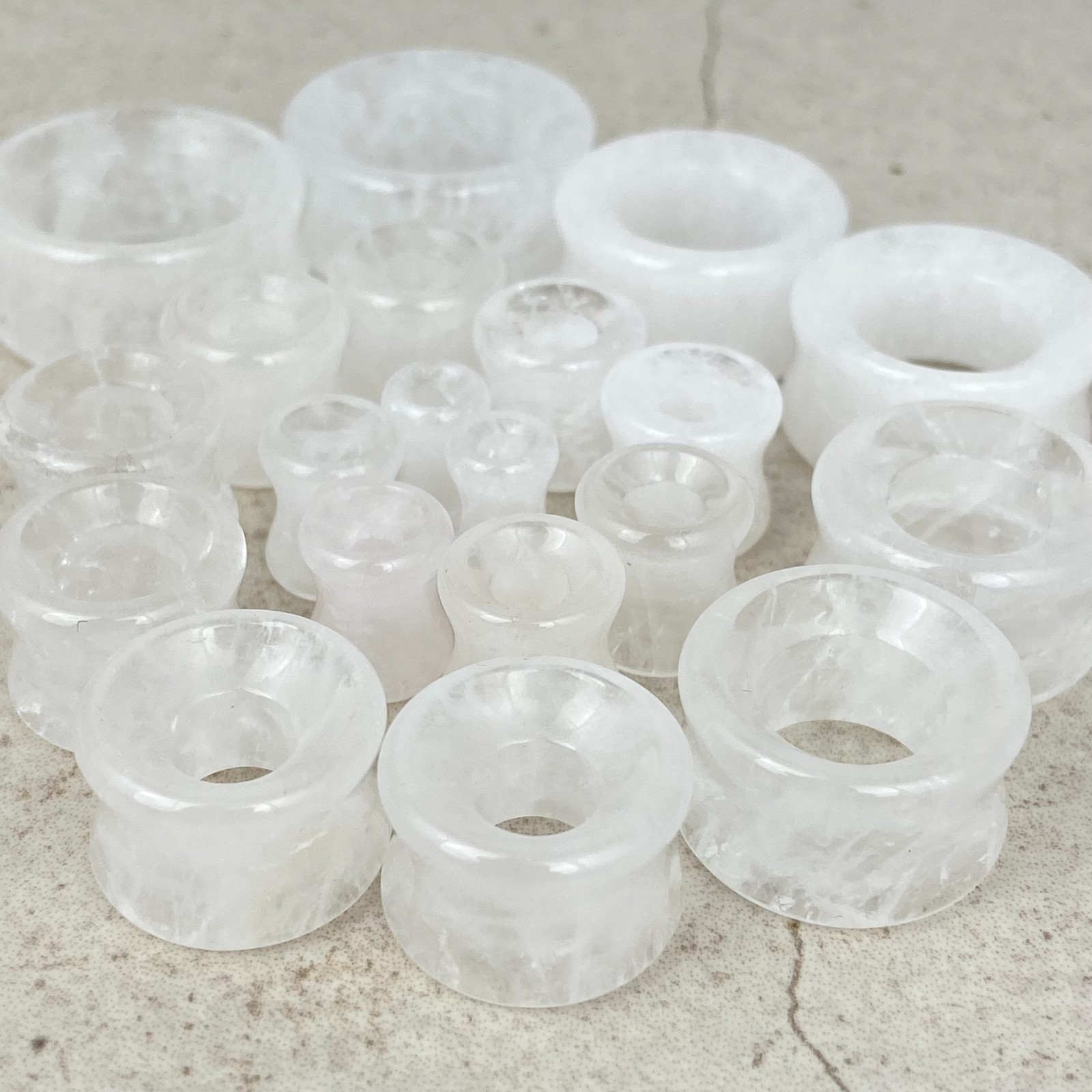Pair of Cloudy Quartz Stone Concave Tunnels plugs (STN-724) gauges