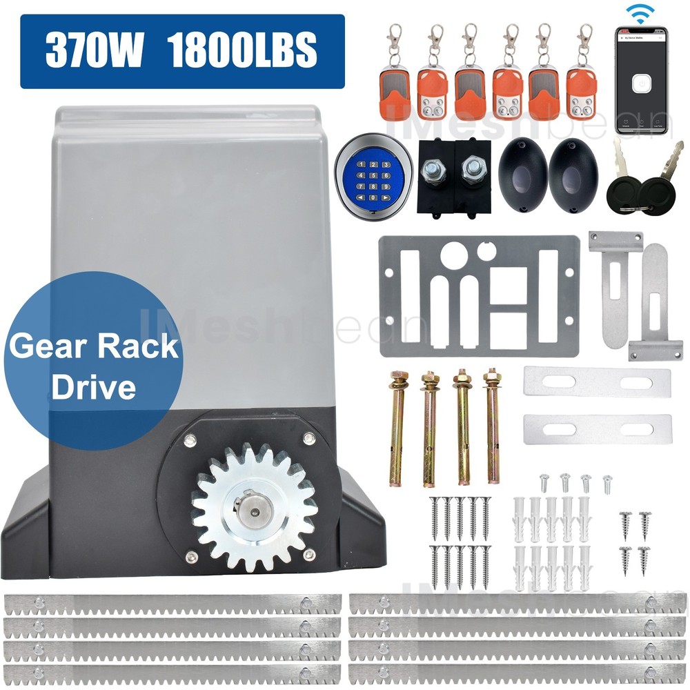 370W 2000LBS Automatic Sliding Gate Opener Rack Driven APP+Keypad+6 Remote Contr