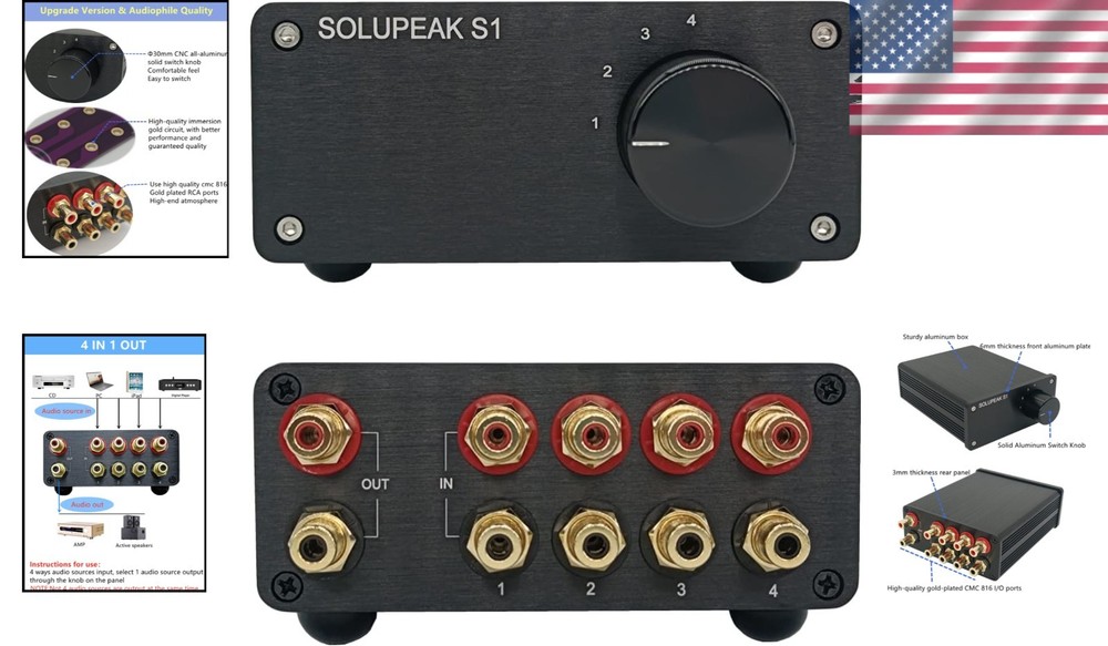 Solupeak 4-Way RCA Stereo Audio Switch Box
