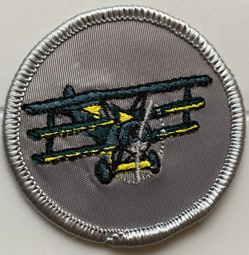 Triplane Propeller Airplane Aviation 2.25" Round Silver Grey Embroidered Patch