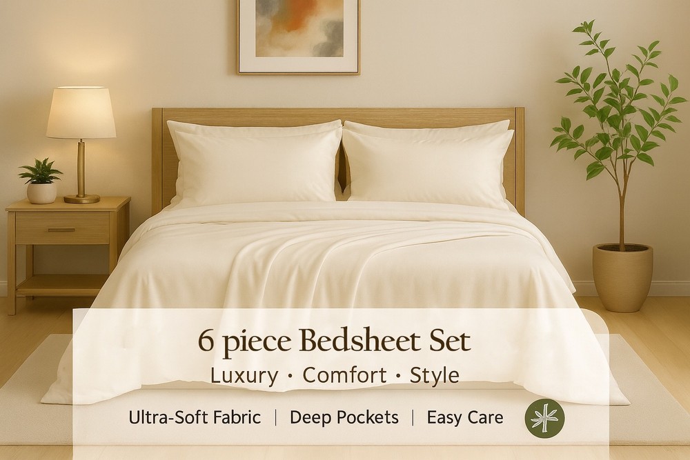 Bed Sheet Set 6 Piece - Soft, Breathable, & Deep Pocket. Bamboo Sheet Set