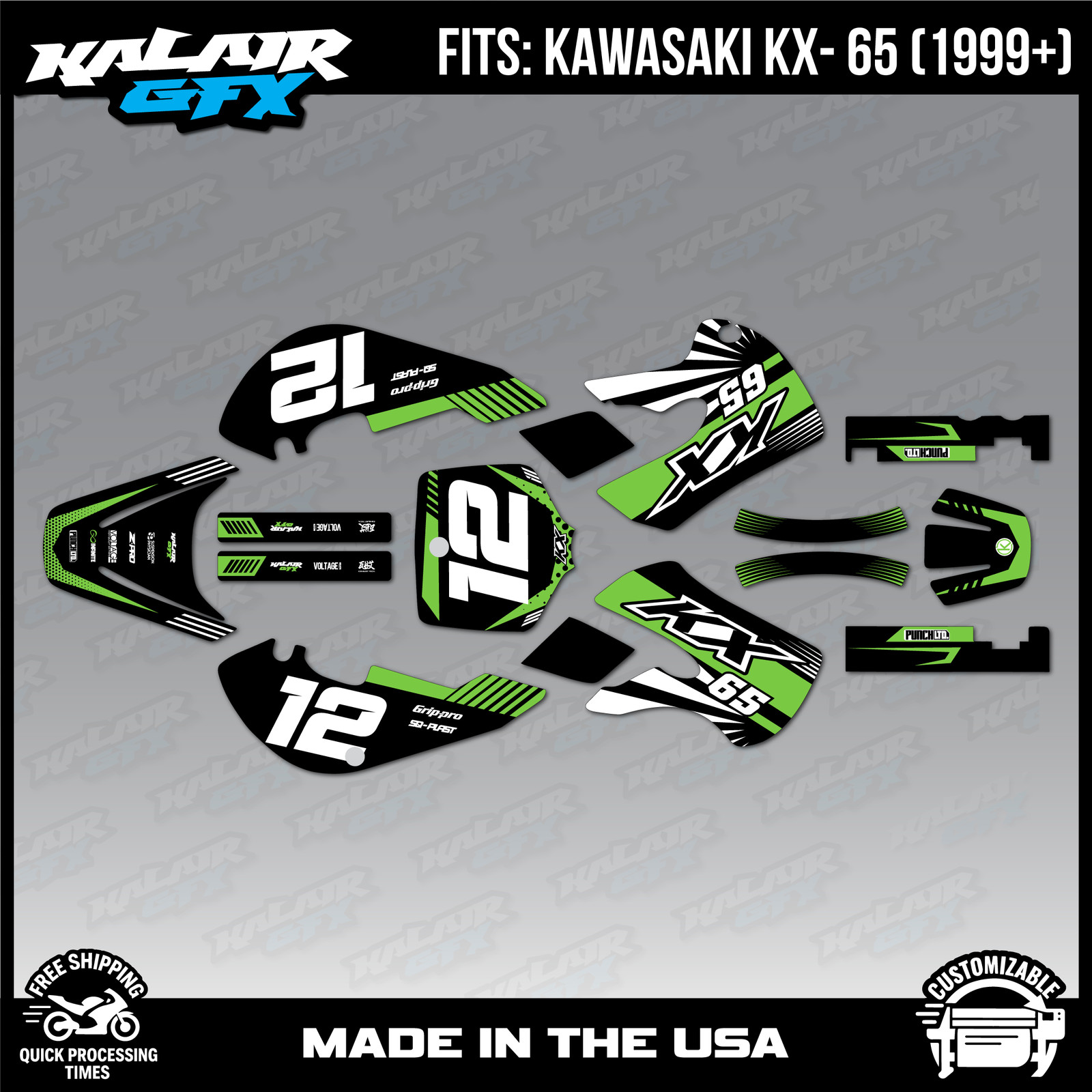 Graphics Kit for Kawasaki KX65 (1999-2024) KX 65 FH Series- Green