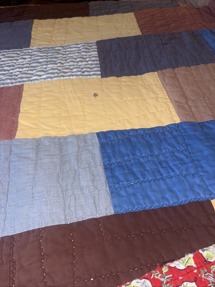 Vintage Hand Quilted Patchwork Quilt Primitive Full 1940s