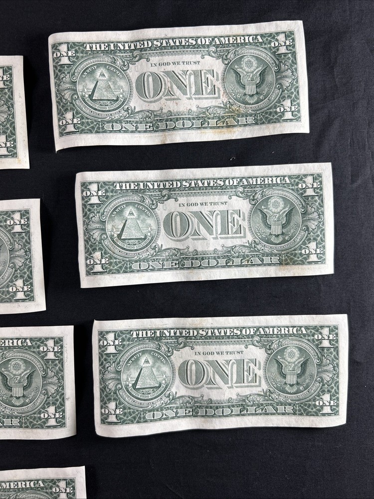 10 US ONE DOLLAR FEDERAL RESERVE NOTES SERIES 2001 INK MISSING PRINTING ERROR