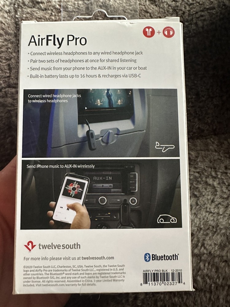 Twelve South AirFly Pro Bluetooth Wireless Transmitter Receiver new in open box