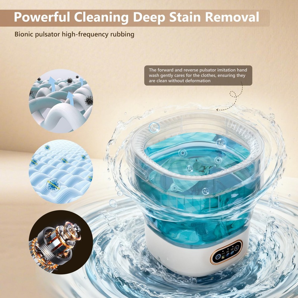 Mini Laundry Machine 16L — Foldable Portable Laundry Machine and Spinner for ...