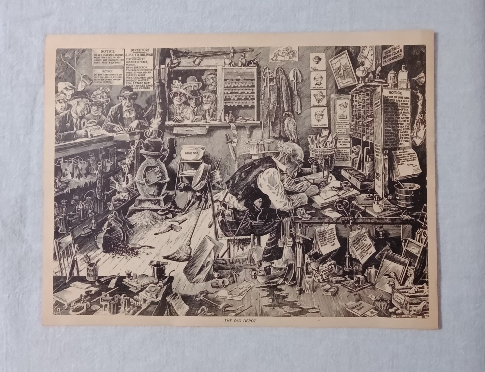 VINTAGE PENN CENTRAL RAILROAD THE OLD DEPOT PRINT BY ILLUSTRATOR CD POAGE