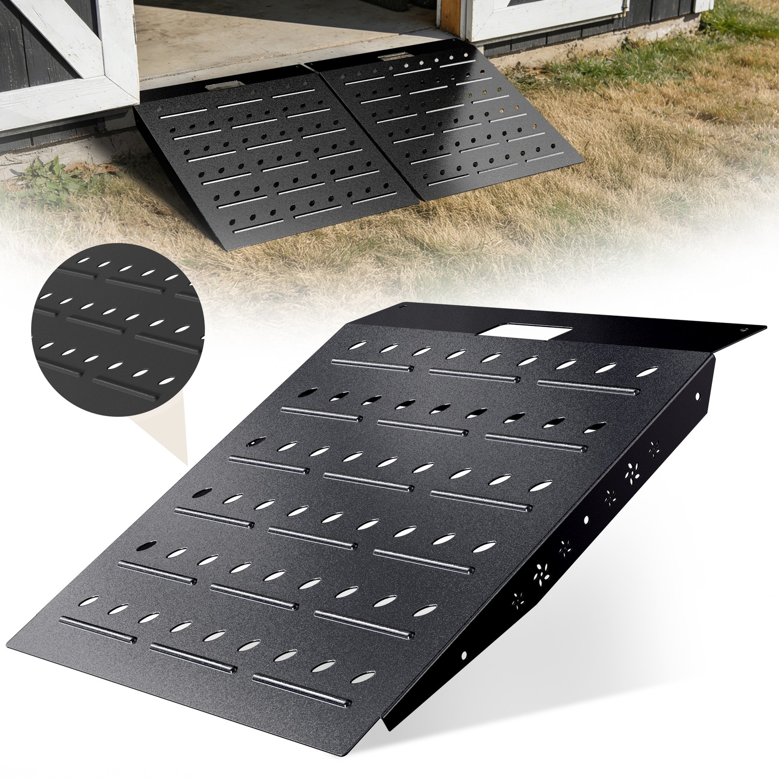 29" x 24" Shed Ramp - Black Loading Ramp 900 LB Capacity Alloy Loading Dock Ramp