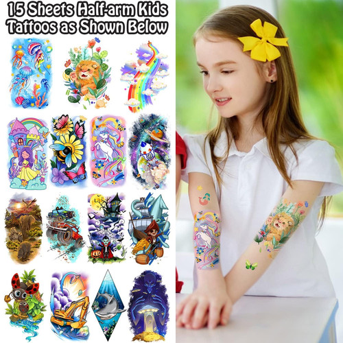 Leesgel 66 Sheets Full & Half Arm Temporary Tattoos Sleeves for Kids,...