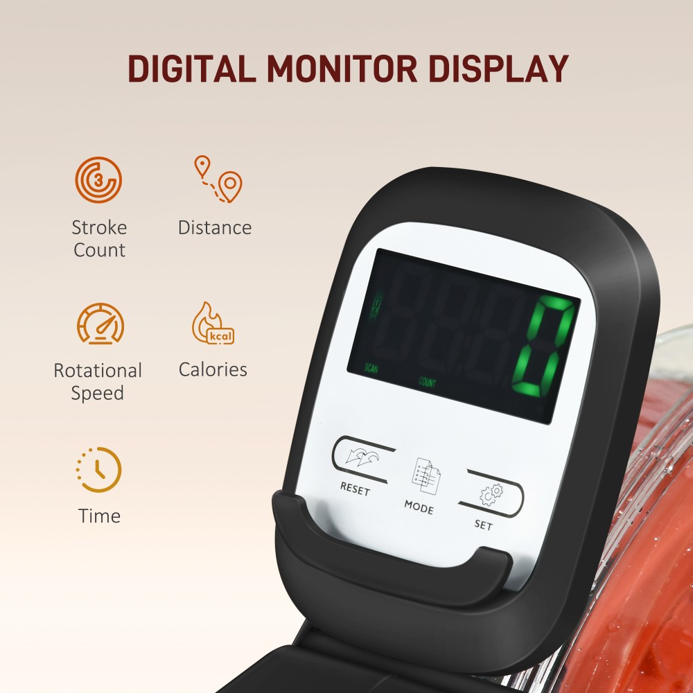 Folding Water Rower Machine w/ LCD, Adjustable Resistance & Wheels