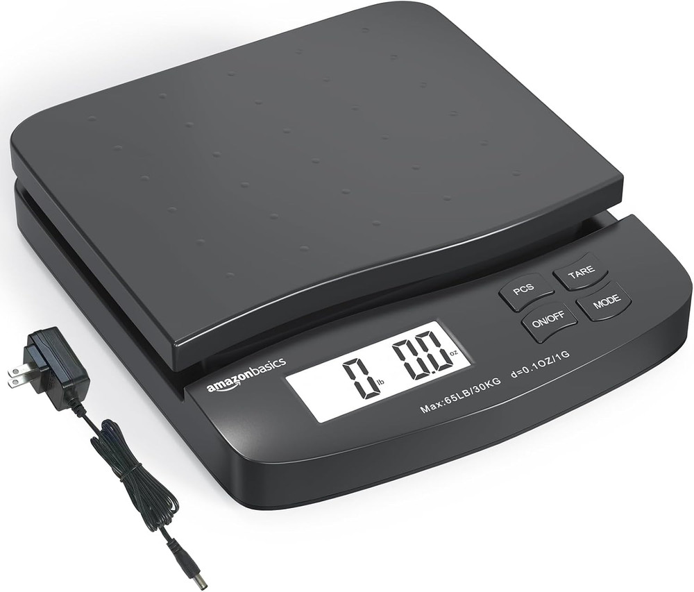 Digital Postal Shipping Scale with Tare Function, AC Adapter, 65 Lb Capacity, 0.
