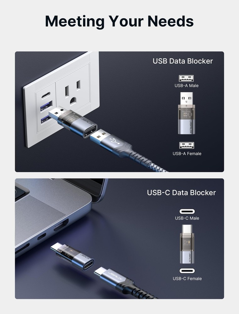 JSAUX USB Data Blocker & C (4-Pack), 4 Pack, Grey