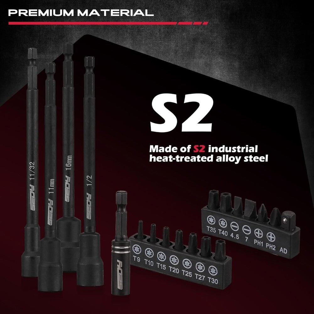 Nut Driver Impact Bit Set - 31-Piece Magnetic Socket Impact Drill Bit Tool Sets