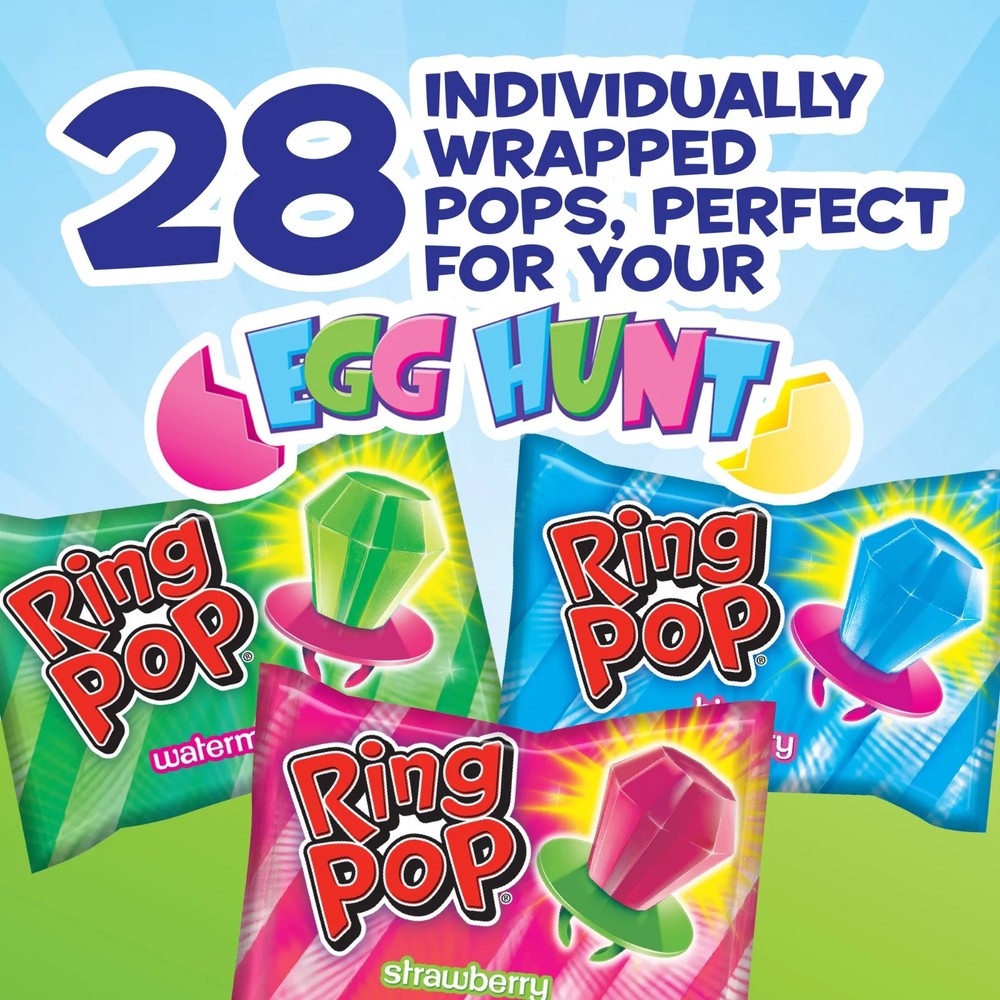 Ring Pop Easter Candy Lollipop Assorted Fruit Flavors, 28 Count Box