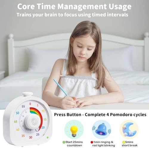 Rainbow Visual Timer for Kids - 60min/12h Magnetic Countdown Timer, Rechargeable