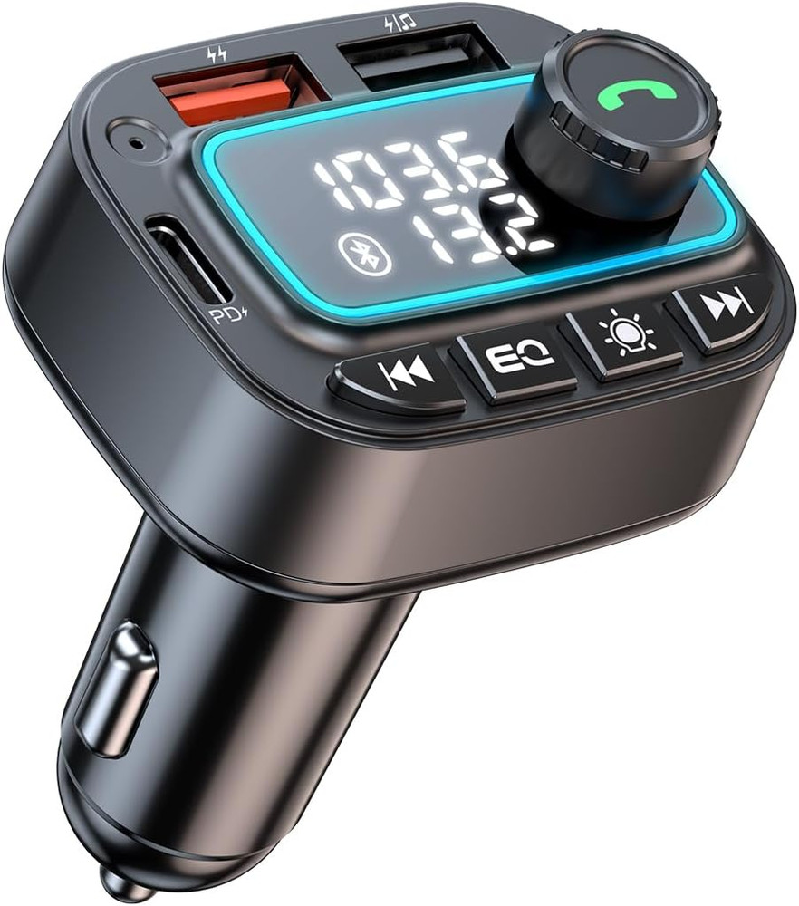 Bluetooth 5.3 FM Transmitter Car Adapter, 42W USB-C Charger, Hands-Free Calling