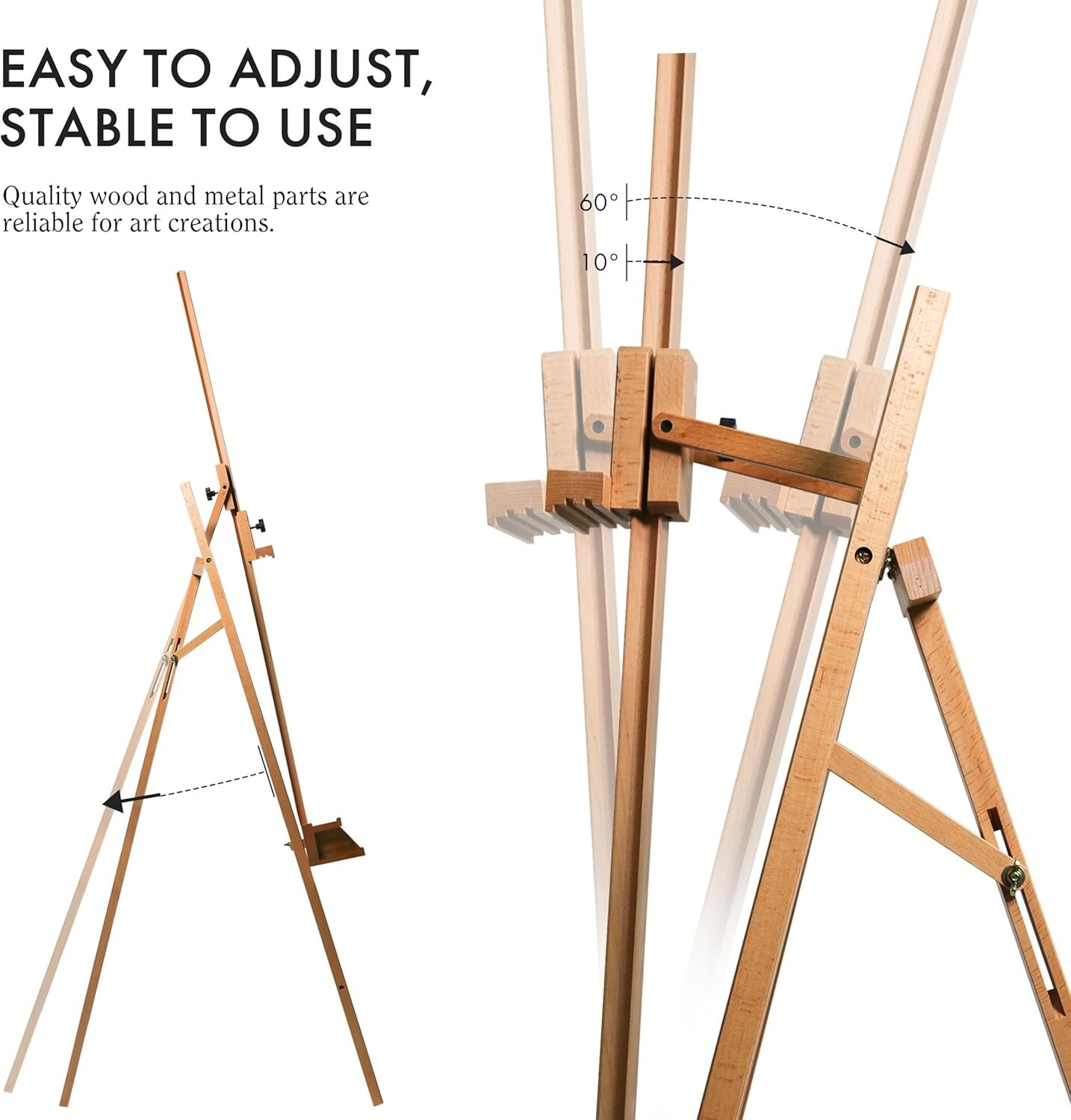 ARTIFY Large Solid Beechwood Painters Easel with Brush Holder for Adults