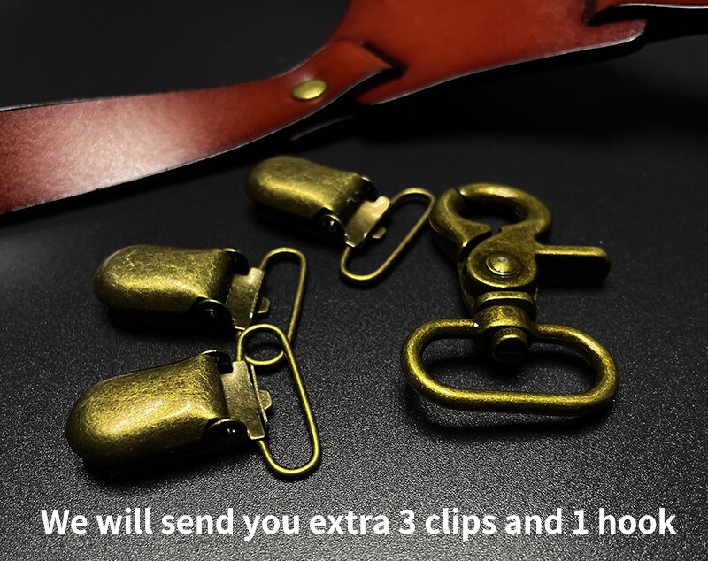 Vintage Brown Leather H Back Suspenders Belts 4 Brass Hooks For Men Male Work