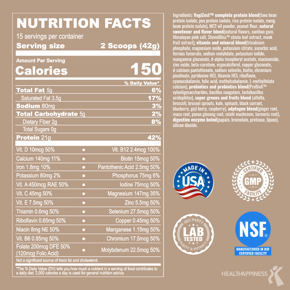 Vegan Plant Based Complete Protein Meal Replacement Shake Peanut Butter