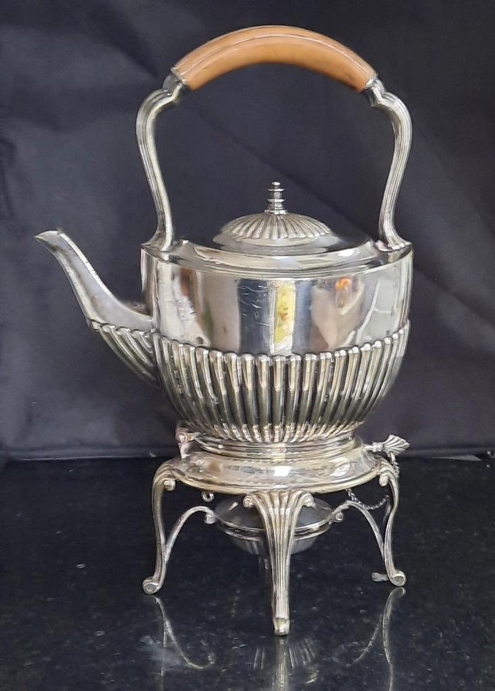 Elegant  Armorial Crested  Antique Walker & Hall Silver Plated Spirit Kettle