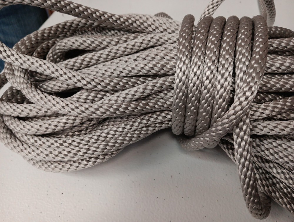 3/8" x 100 ft. Solid Braid Polyester Rope Hank. Light Gray. Made in USA