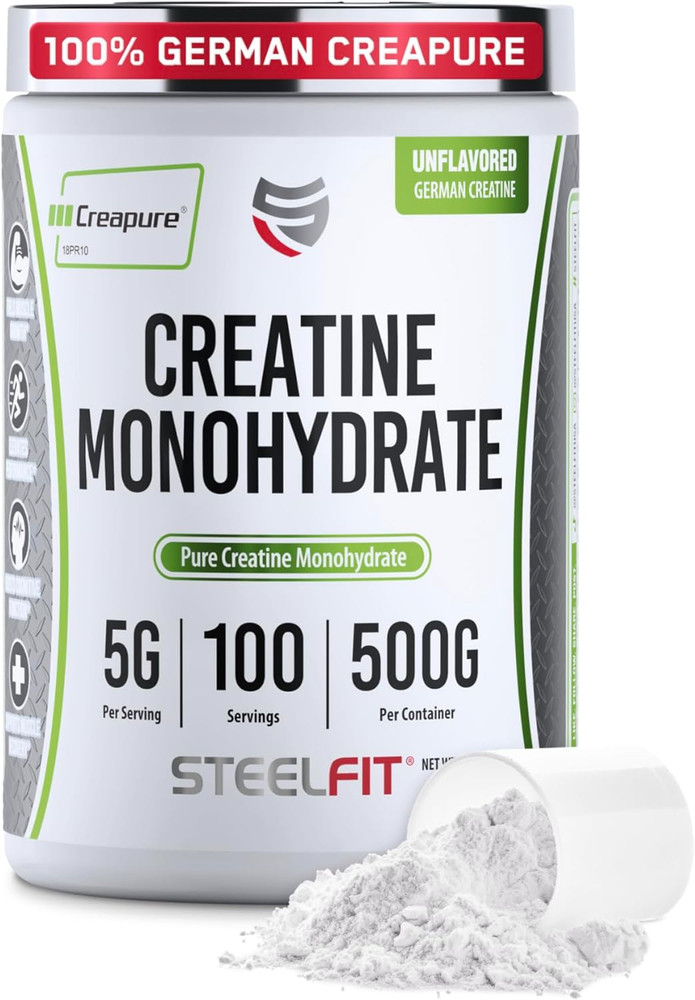 SteelFit Creapure Creatine Monohydrate Powder, Unflavored - German Micronized Cr