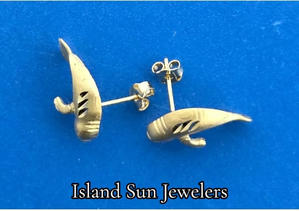 Manatee Post Earrings, 14K