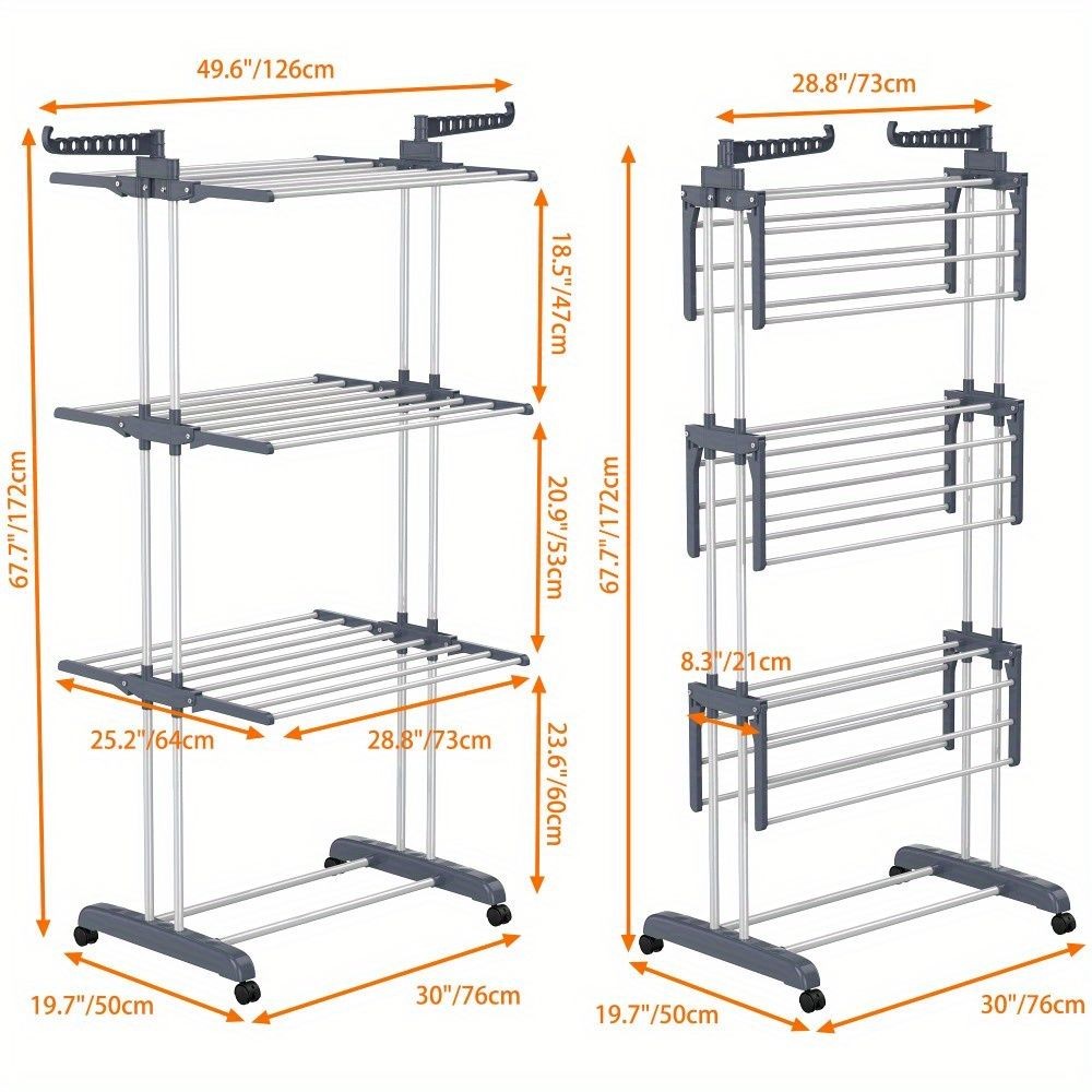 4-Tier Foldable Clothes Drying Rack with Wheels - Space-Saving Laundry Solution
