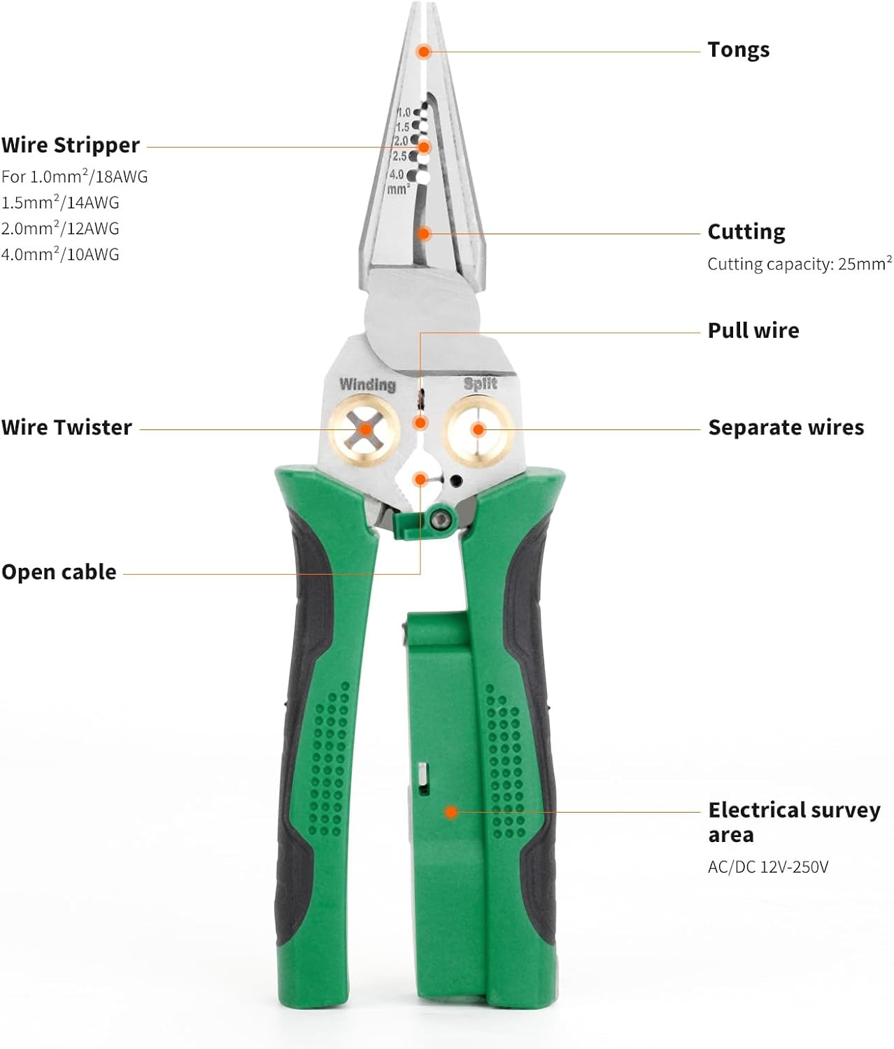 8-In-1 Wire Stripper Twister Set - Includes Cable Scissors Voltage Tester Pliers