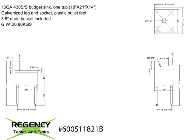 18" x 21" x 14 WITH FAUCET Stainless Steel Commercial Utility Sink Bowl Mop Prep