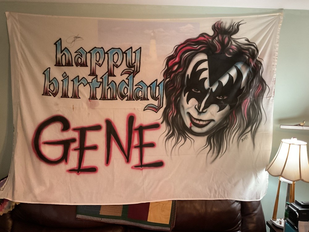 Vintage Kiss Gene Simmons Autographed Airbrushed Birthday Piece.. 65”x94”.BIG..