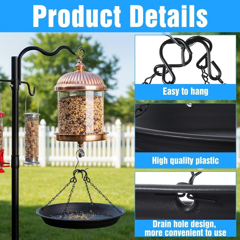 2 Sets 12.8'' Bird Seed Tray Platform Feeder Large Hanging Black