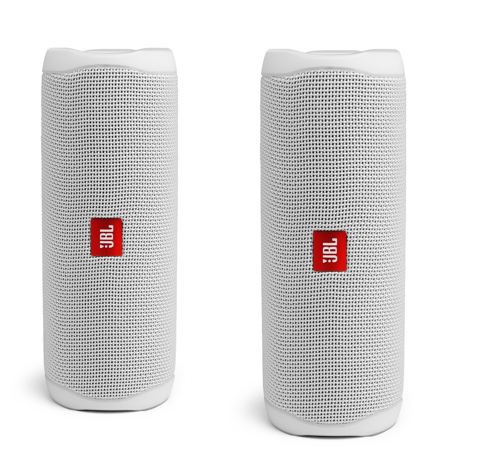 JBL Flip 5 White Portable Bluetooth Speaker Pair Bundle