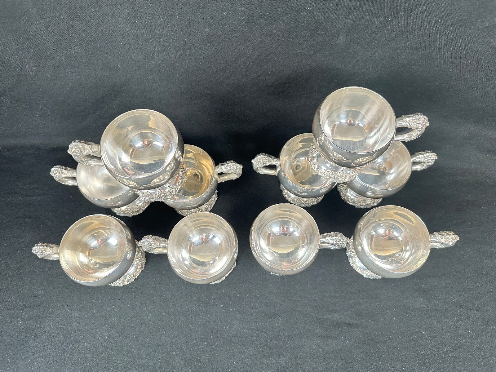 TEN Silverplate Punch Cups International Silver VINTAGE Pattern (Grapes) 3 1/2"