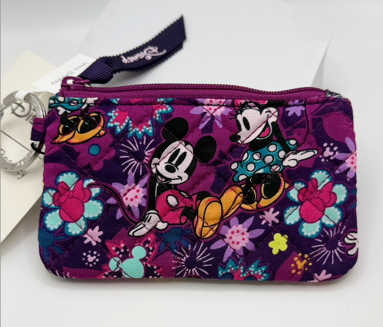 Vera Bradley Disney MICKEY MINNIE Mouse SWEET FLORAL Zip ID Card Case Key Ring