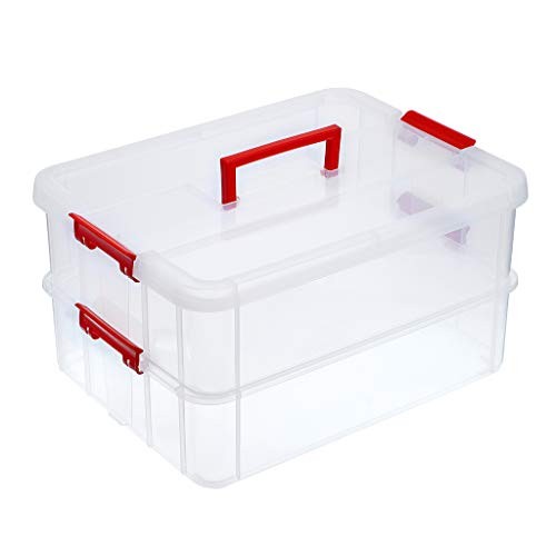 2 Layer Stack & Carry Box, Plastic Multipurpose Portable Storage Container Red