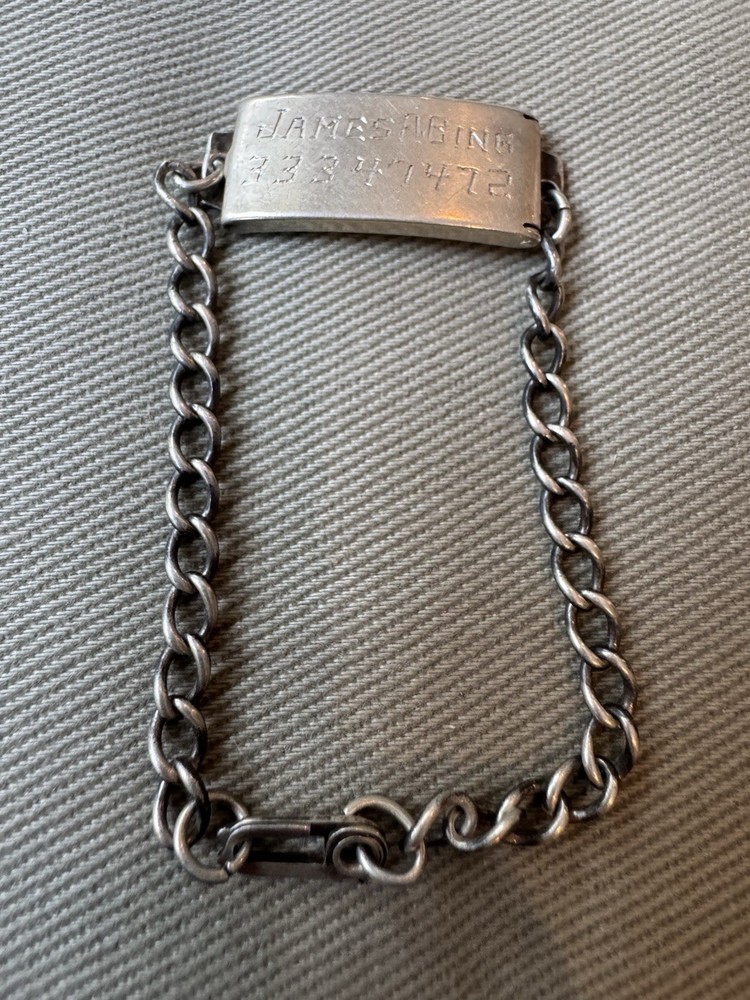 Antique Sterling .925 WWII US Soldier 7.5” ID Bracelet Locket w/Girl Friend Pic