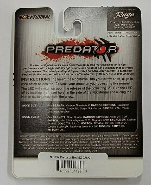 Nockturnal NT-732 Predator Crossbow Lighted Nock, RED Size 2-3 Pack
