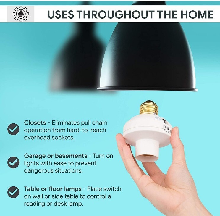 EASY Wireless Remote Control Light Switch + Socket Cap Turns On & Off 4 Channels