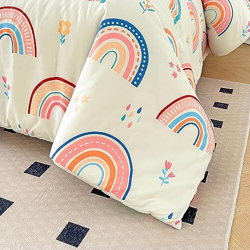Lightweight Soft 3 Piece Rainbow Comforter Set with 2 Pillow Queen Multicolor