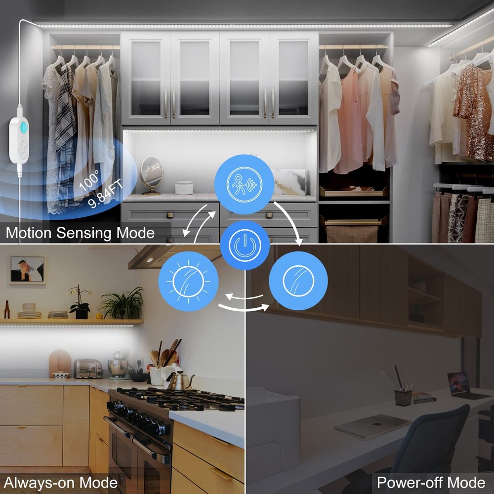 Motion Under Cabinet Light, Plug-in Under Cabinet Lighting with Dimmer, Delay...