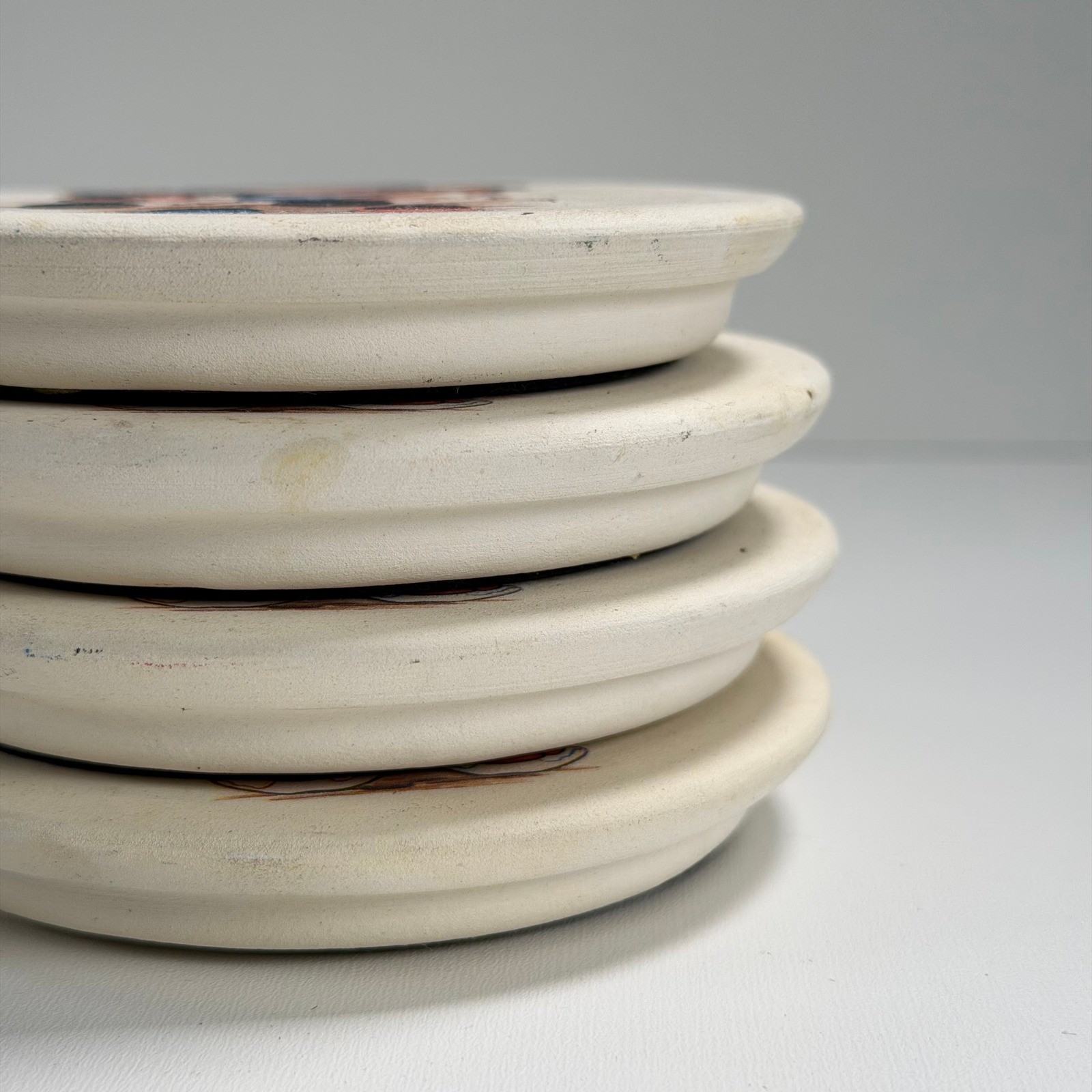 Vintage Native American Pueblo Storyteller Coaster Set Art Pottery Signed