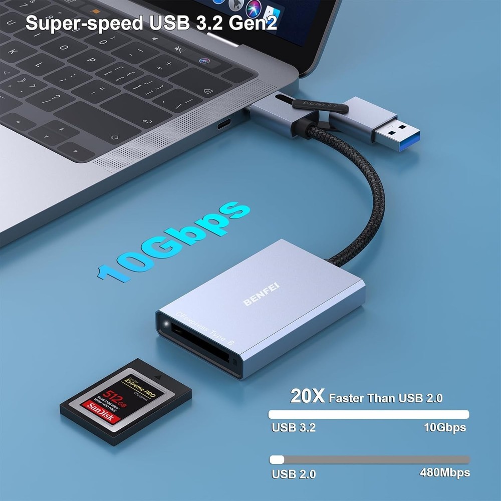 CFexpress Type B Card Reader USB 3.2 Gen 2 10Gbps USB-C/USB-A for Mac Windows...