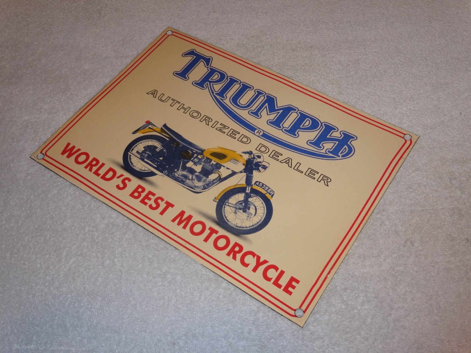 VINTAGE TRIUMPH MOTORCYCLES DEALER PORCELAIN METAL GASOLINE OIL SIGN!