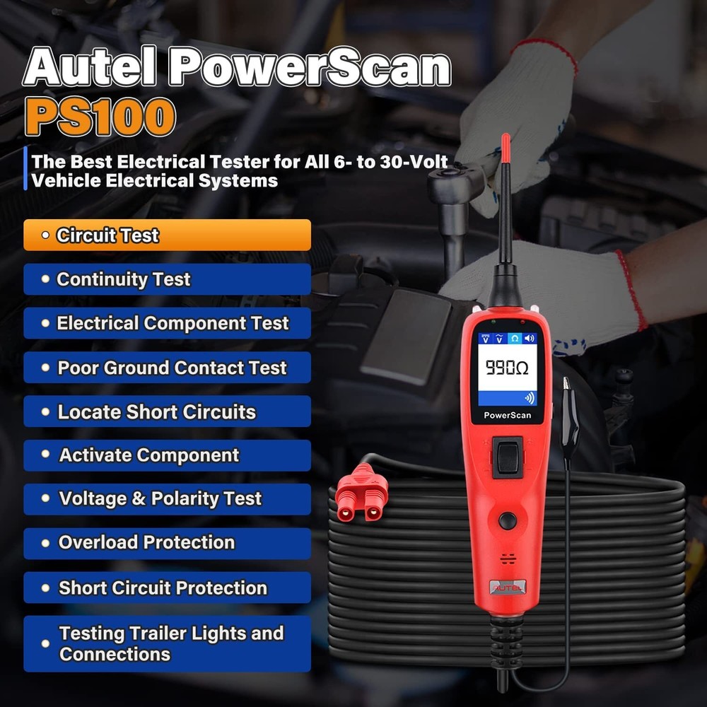 Autel PowerScan PS100 Electrical Diagnostic 12V/24V AVOmeter Circuit Tester Tool