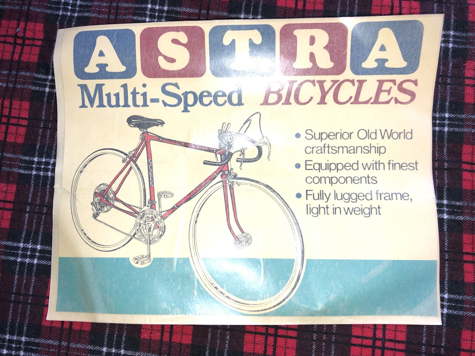 Vintage Astra Multi Speed Bicycles Decal Sign Meyercord Co
