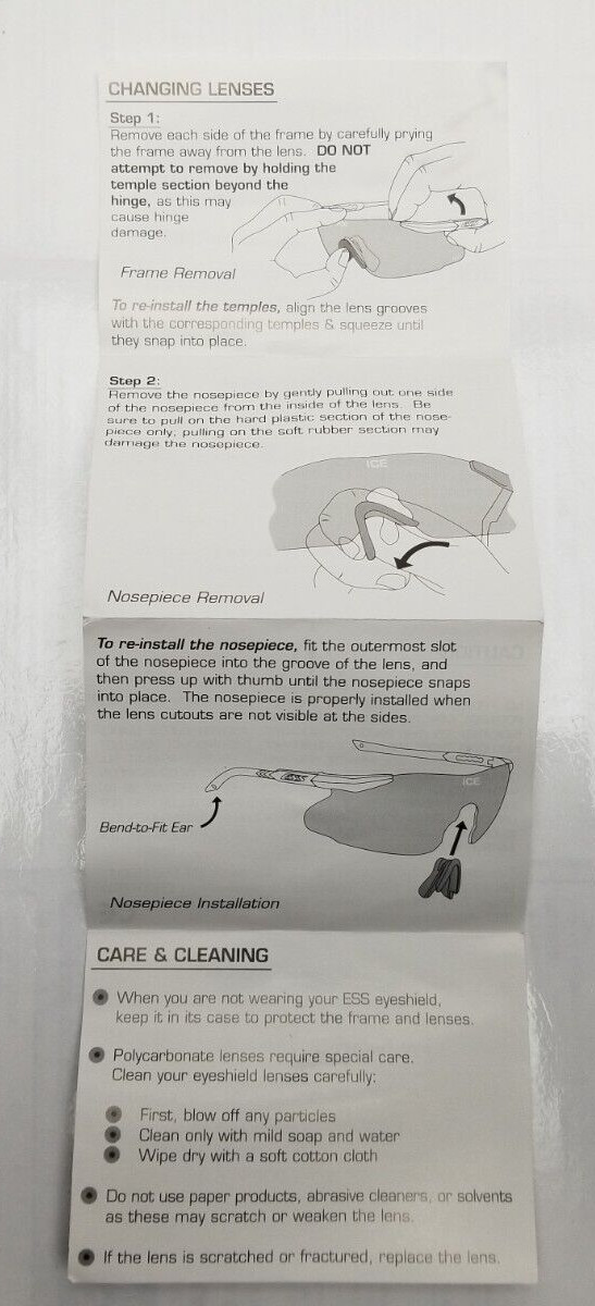 ESS ICE Eyeshield MILITARY Ballistic Safety Glasses Ear-Piece Sets - New in Bag