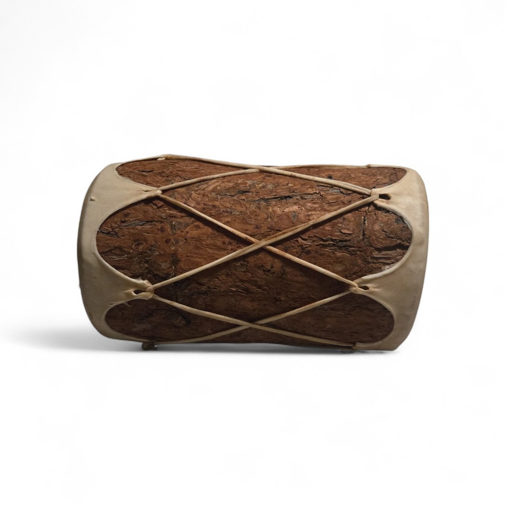Authentic Double-Headed Log Drum - 13" Handcrafted Rawhide Skin Percussion