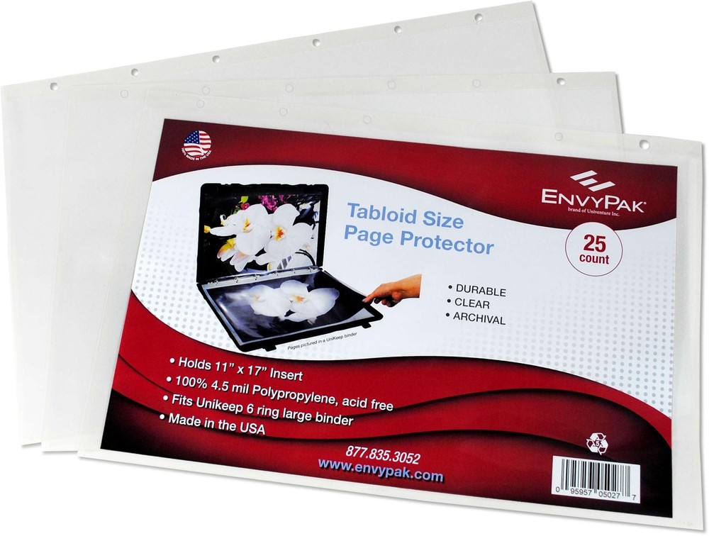 Tabloid Page Protectors 6 Hole Punched Large Format Clear - Side Loading - Ho...