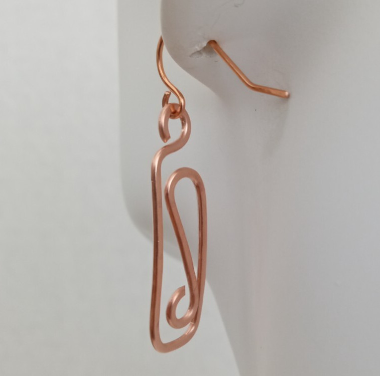 Handmade USA Copper Earrings Abstract Rectangle Hammered And Textured Fish Hooks